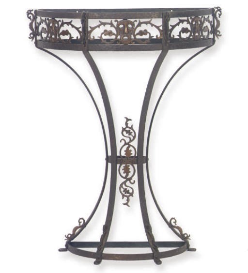 AN ARTS AND CRAFTS WROUGHT IRON AND BRONZE CONSOLE TABLE,