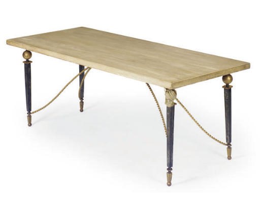 A PATINATED, GILT-METAL AND LIMED OAK CENTER TABLE,