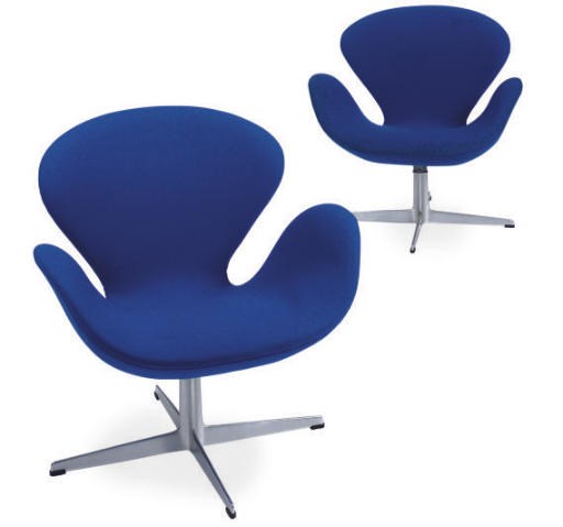A PAIR OF ALUMINUM AND FABRIC UPHOLSTERED 'SWAN' CHAIRS,