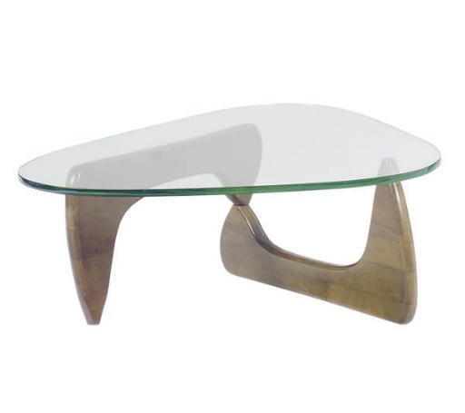 A MODEL 'IN-50' WALNUT AND GLASS COFFEE TABLE,
