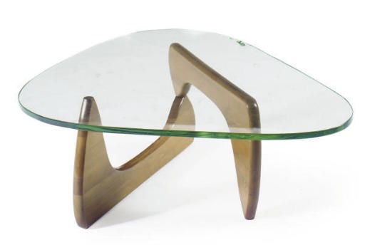 A MODEL 'IN-50' WALNUT AND GLASS COFFEE TABLE