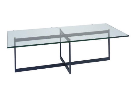 A GLASS AND METAL LOW TABLE,