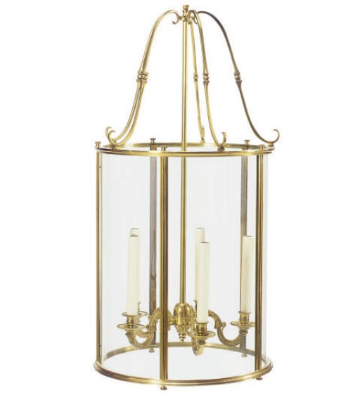 AN ENGLISH BRASS AND GLASS HALL LANTERN,