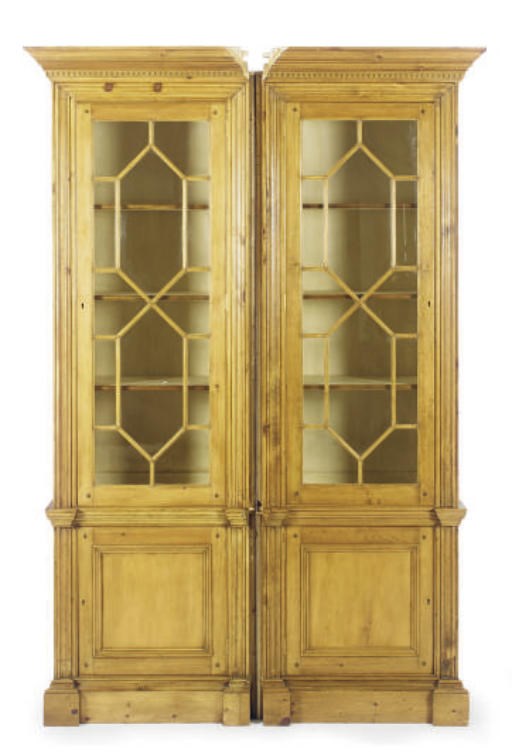 TWO PINE BOOKCASE CABINETS,
