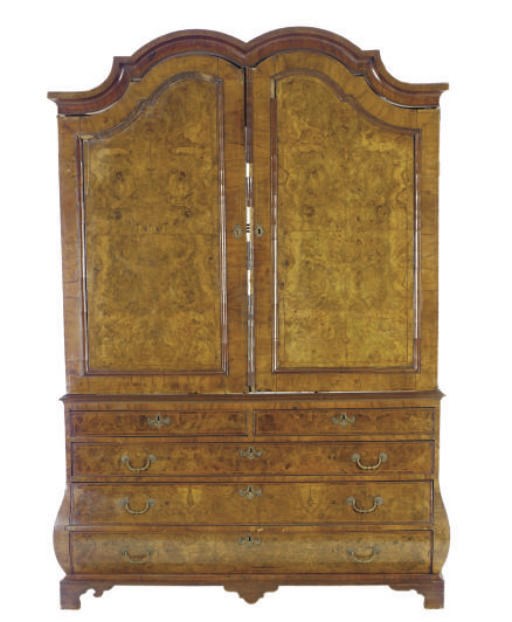 A DUTCH BURR WALNUT LINEN PRESS,