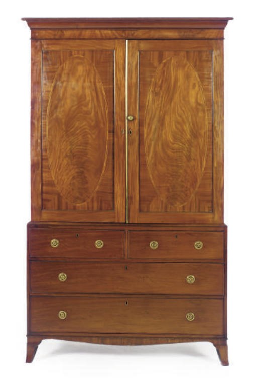 A GEORGE III MAHOGANY AND ROSEWOOD-BANDED LINEN PRESS**,