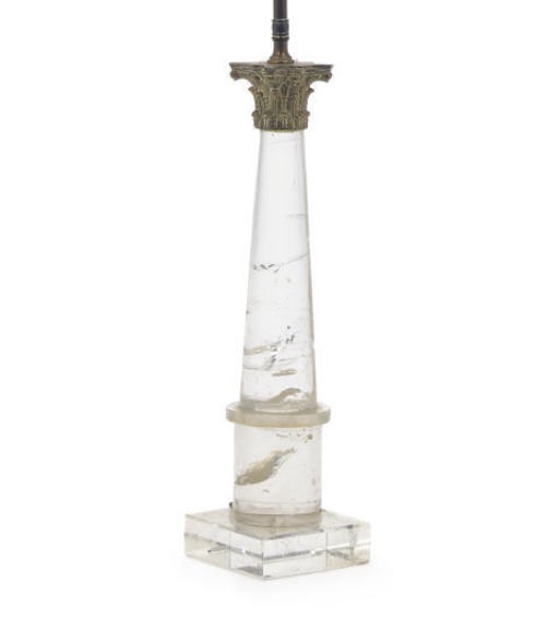 AN ORMOLU-MOUNTED ROCK CRYSTAL CANDLESTICK MOUNTED AS A LAMP,
