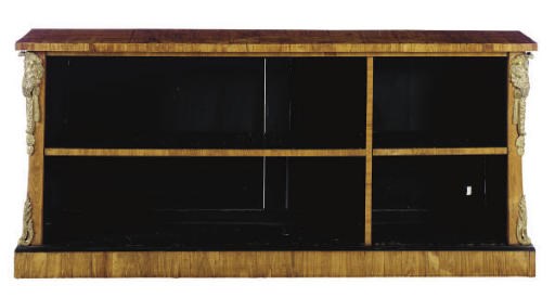 A FRENCH ORMOLU-MOUNTED FRUITWOOD OPEN BOOKCASE,
