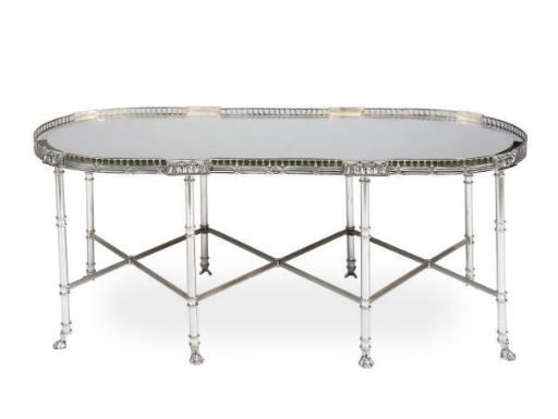 A SILVERED METAL, CHROME, AND MIRRORED SURTOUT-DE-TABLE,