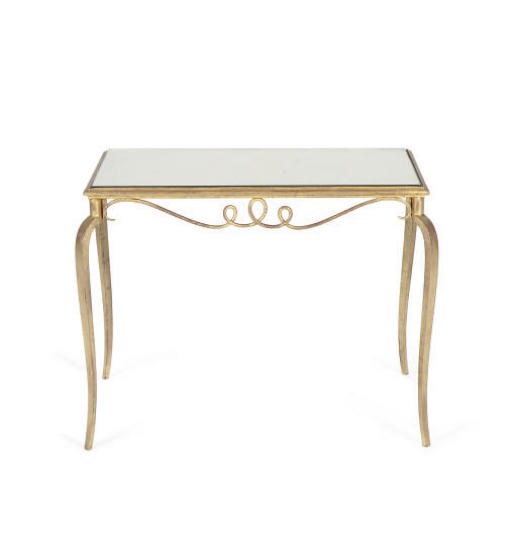A GILT-METAL AND MIRRORED GLASS SIDE TABLE,