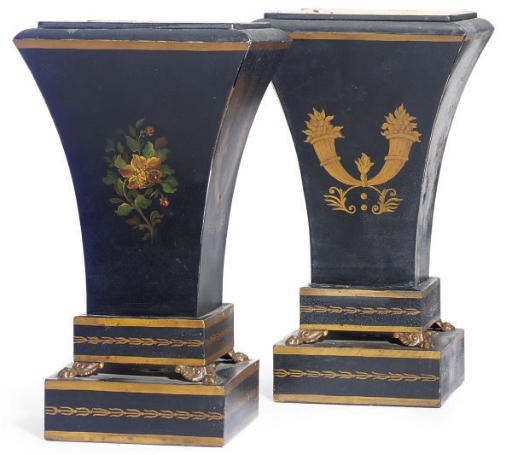 A PAIR OF TOLE PEINTE JARDINIERES,