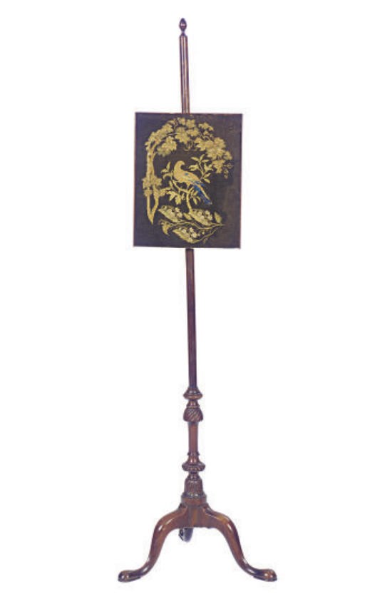 A VICTORIAN MAHOGANY AND NEEDLEPOINT FIRESCREEN,
