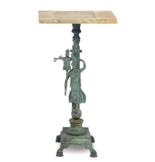 A BRONZE AND STONE FIGURAL GUERIDON,