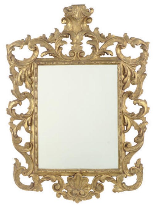 A GILTWOOD AND COMPOSITION WALL MIRROR