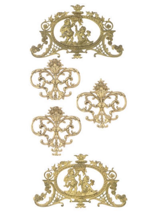 A PAIR OF GILT-BRONZE DECORATIVE MOUNTS,