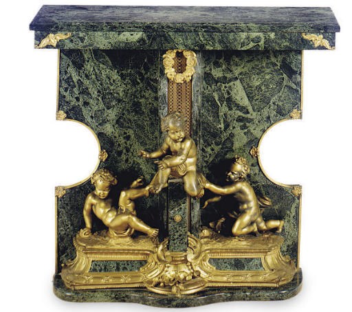A FRENCH GILT-BRONZE MOUNTED GREEN MARBLE CONSOLE,