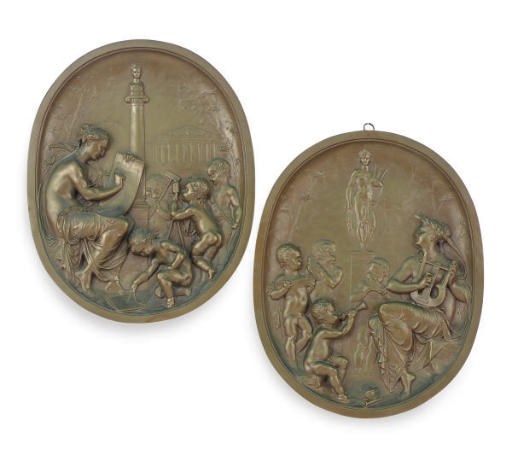 A PAIR OF FRENCH BRONZED RELIEF MOLDED PLAQUES,