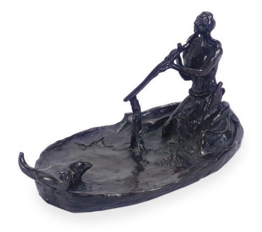 A PATINATED BRONZE FIGURAL GROUP,