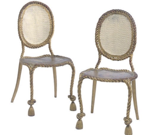 A PAIR OF GILT-METAL ROPE TWIST SIDE CHAIRS,