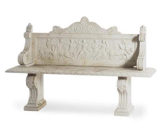 AN ITALIAN WHITE MARBLE GARDEN BENCH,