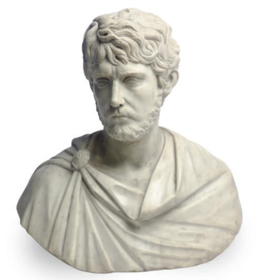 AN ITALIAN MARBLE BUST OF A ROMAN,