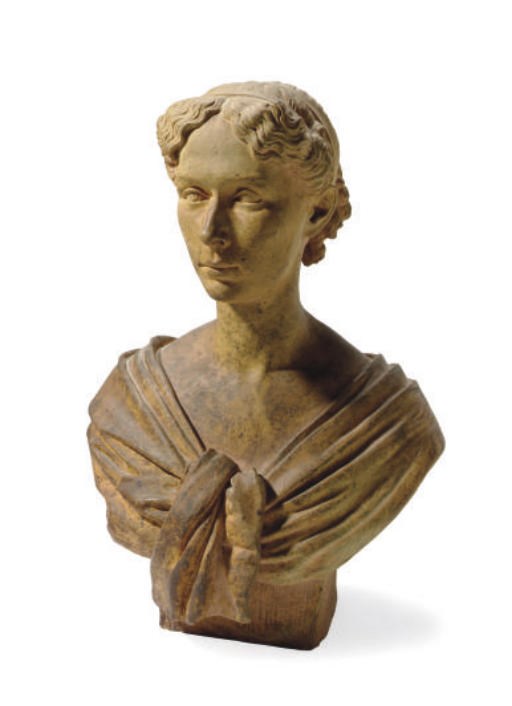 A TERRACOTTA BUST OF A GIRL,