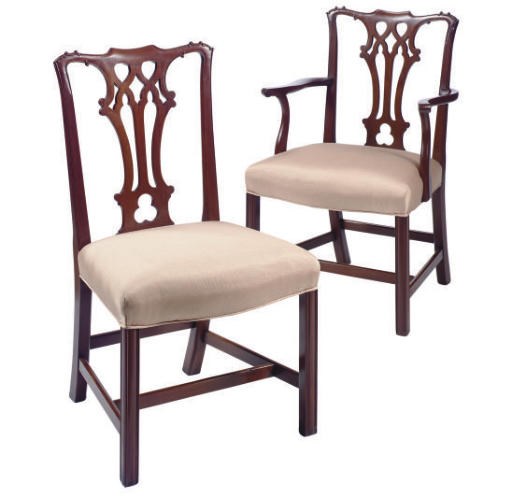 A SET OF EIGHT ENGLISH MAHOGANY DINING CHAIRS,