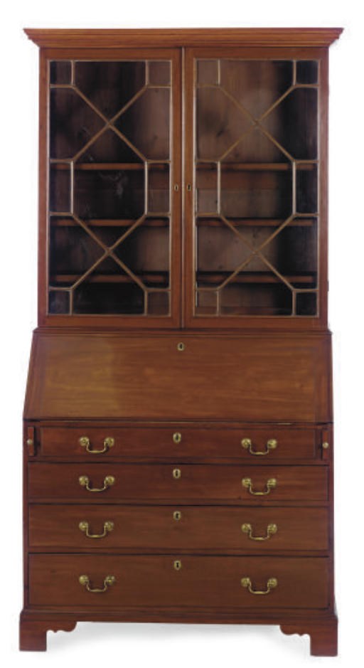 A GEORGE III MAHOGANY BUREAU BOOKCASE,