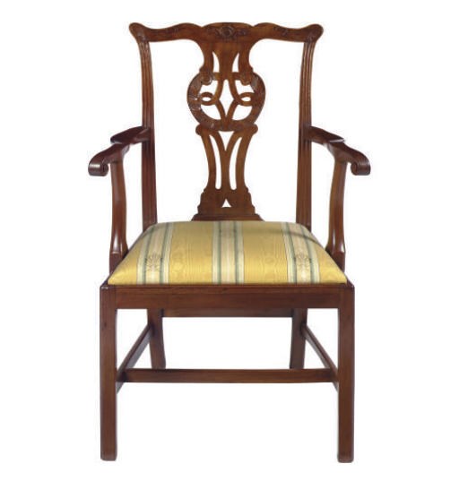 A GEORGE III MAHOGANY OPEN ARMCHAIR,