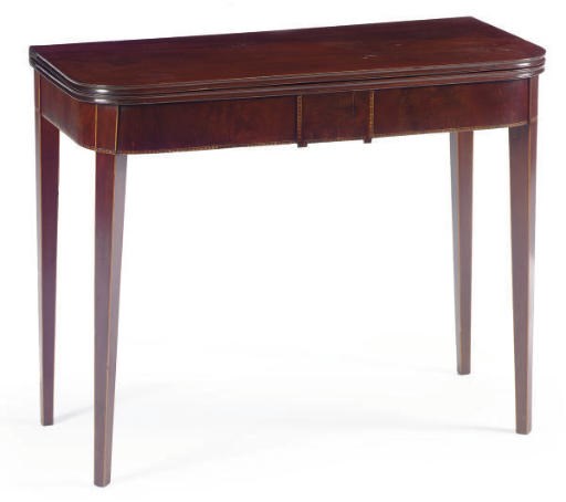 AN AMERICAN INLAID MAHOGANY TEA TABLE,