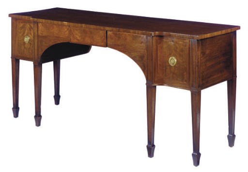 A REGENCY INLAID MAHOGANY AND ROSEWOOD-BANDED BREAKFRONT SIDEBOARD**,