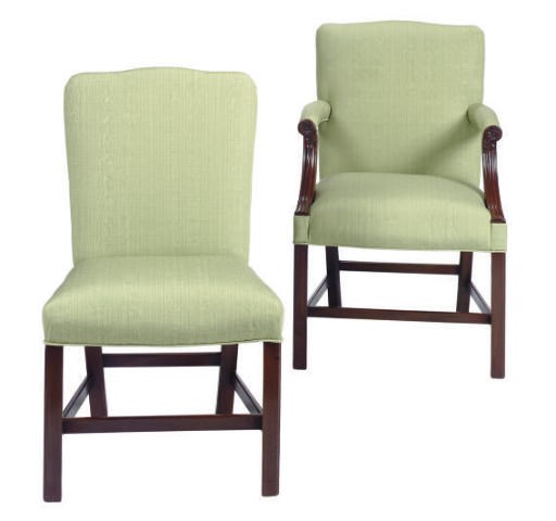 A SET OF EIGHT ENGLISH MAHOGANY DINING CHAIRS,
