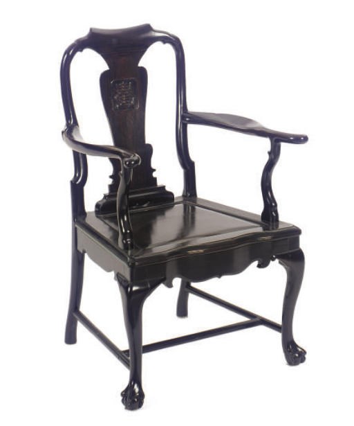 A CHINESE EXPORT HARDWOOD ARMCHAIR,