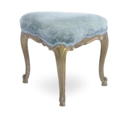 A SET OF FOUR FRENCH GILTWOOD TRIANGULAR TABOURETS,
