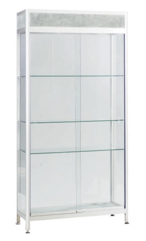 A POLISHED ALUMINUM AND GLASS DISPLAY CASE,