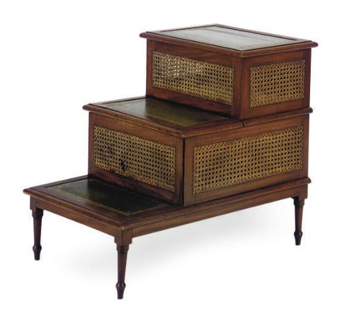 A SET OF ENGLISH CANED MAHOGANY LIBRARY STEPS,