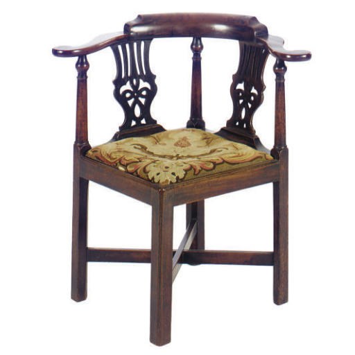 A GEORGE II WALNUT DESK CHAIR,