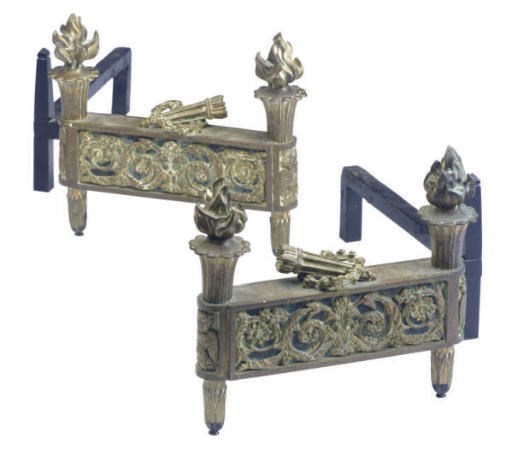 A PAIR OF FRENCH GILT-BRONZE CHENETS,