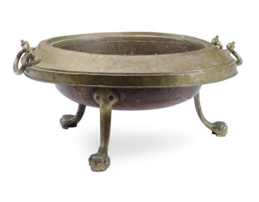 A BRASS AND COPPER BRAZIER,