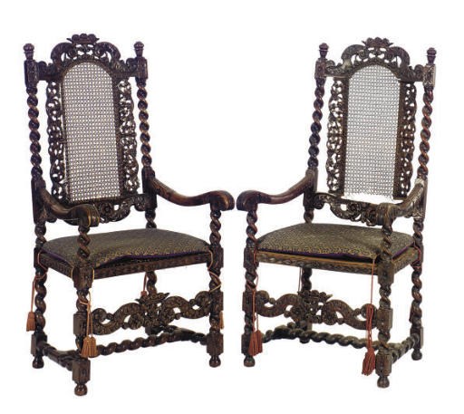 A SET OF FIVE ENGLISH WALNUT SIDE CHAIRS,