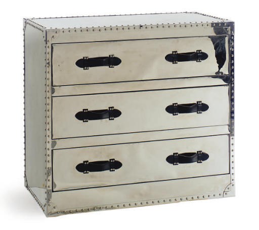 A CHROMED-METAL AND LEATHER CHEST-OF-DRAWERS,