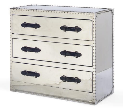 A CHROMED-METAL AND LEATHER CHEST-OF-DRAWERS,