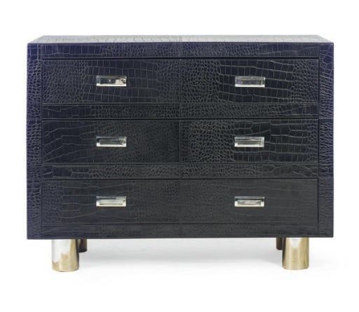 A CROCODILE STAMPED LEATHER CHEST OF DRAWERS,