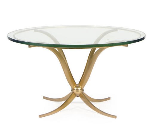 A BRASS AND GLASS COFFEE TABLE,
