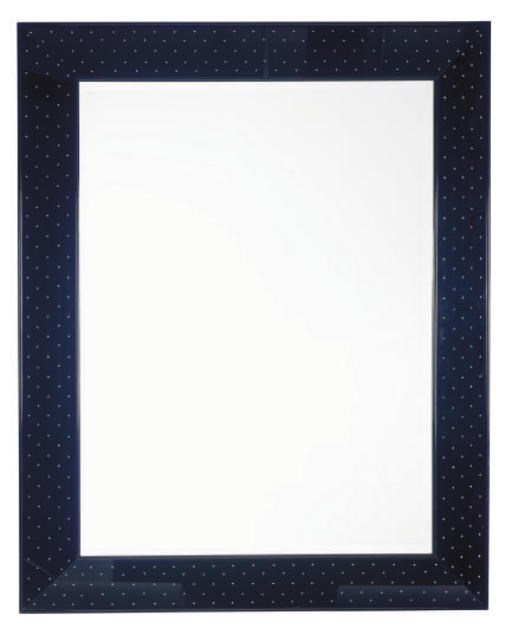 A CRYSTAL MOUNTED BLACK LACQUER WALL MIRROR,
