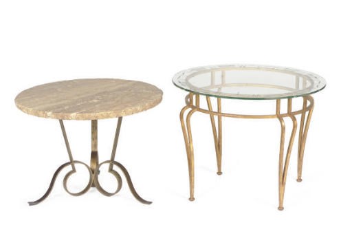 AN ART DECO GILT-METAL AND ETCHED GLASS SIDE TABLE,