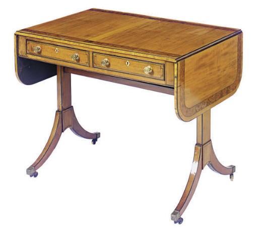 A REGENCY SATINWOOD, EBONIZED, AND YEWOOD BANDED SOFA TABLE**,