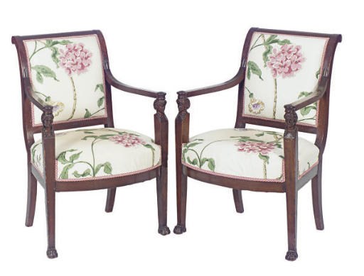 A PAIR OF RESTAURATION MAHOGANY FAUTEUILS,