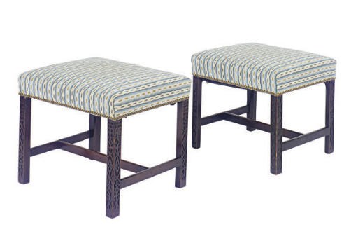 TWO ENGLISH MAHOGANY STOOLS,