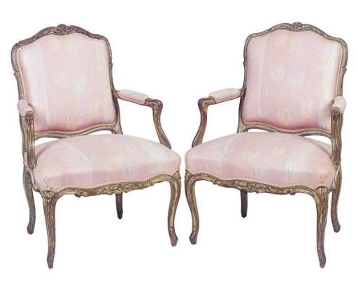 A PAIR OF LOUIS XV GREEN PAINTED FAUTEUILS,